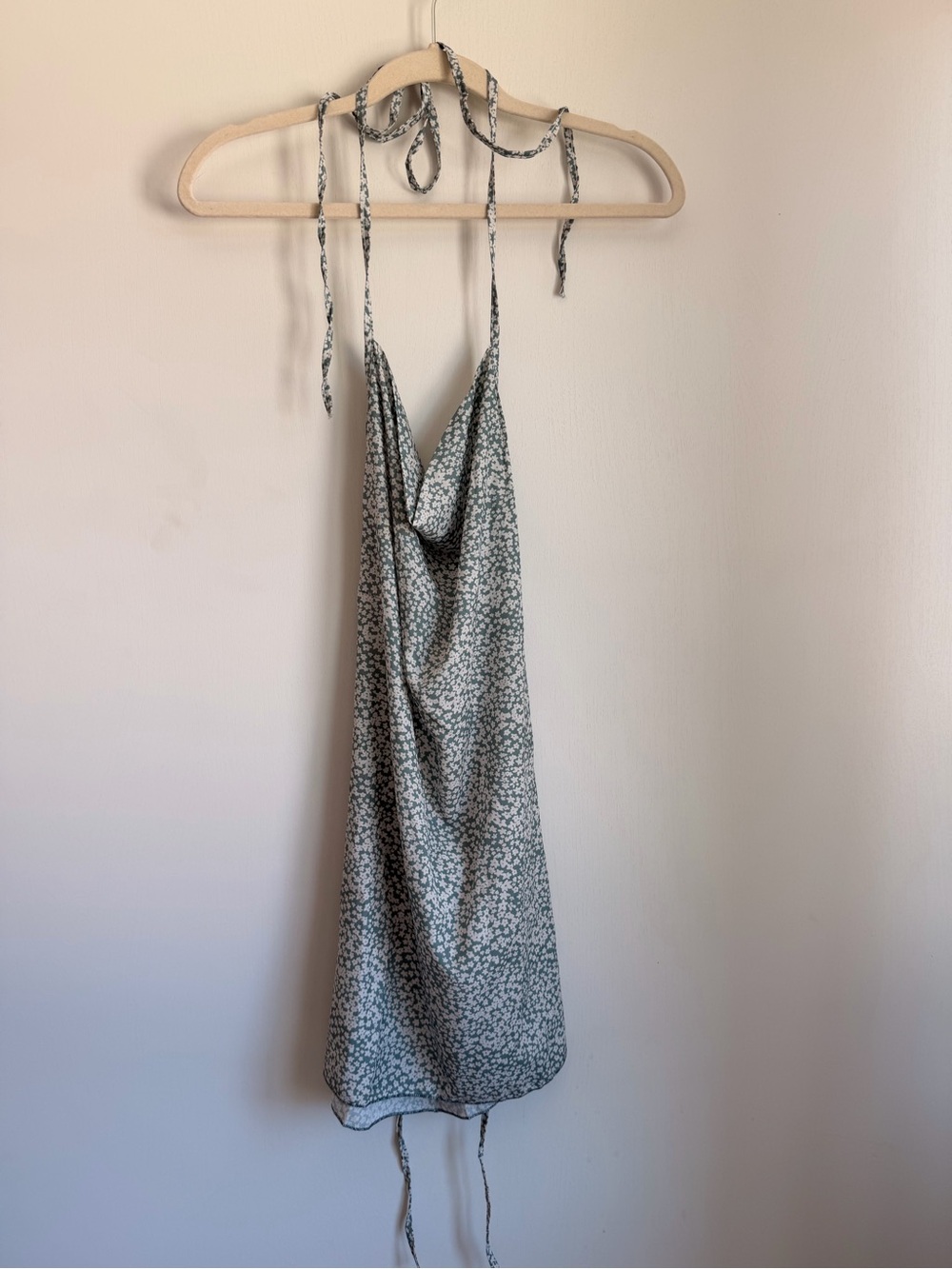 Delicate Ditsy Halter Slip Dress in Sage Green